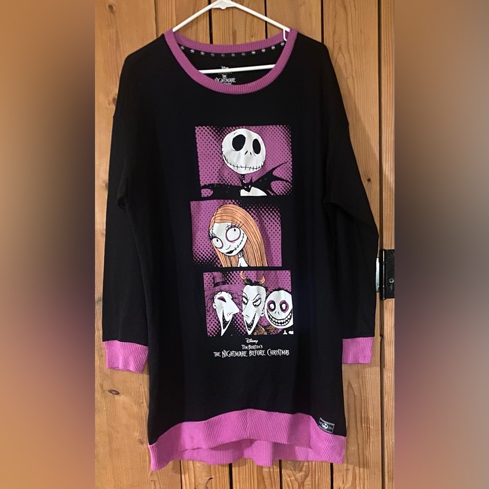 Disney Women’s Black and Pink Nightmare Before Christmas Long Sleeve Sleep Shirt